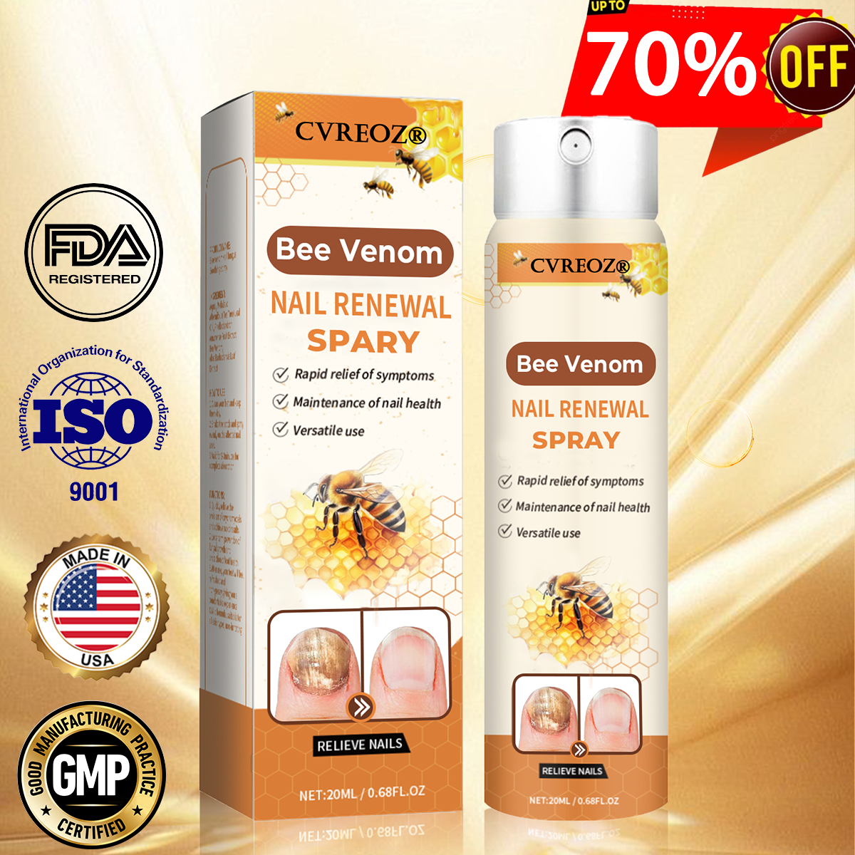 Cvreoz®Bee Venom Nail Renewal Spray👨⚕️ 𝘾𝙚𝙧𝙩𝙞𝙛𝙞𝙚𝙙 𝙗𝙮 𝙩𝙝𝙚 𝘼𝙢𝙚𝙧𝙞𝙘𝙖𝙣 𝘼𝙘𝙖𝙙𝙚𝙢𝙮 𝙤𝙛 𝘿𝙚𝙧𝙢𝙖𝙩𝙤𝙡𝙤𝙜𝙮(𝘼𝘼𝘿)