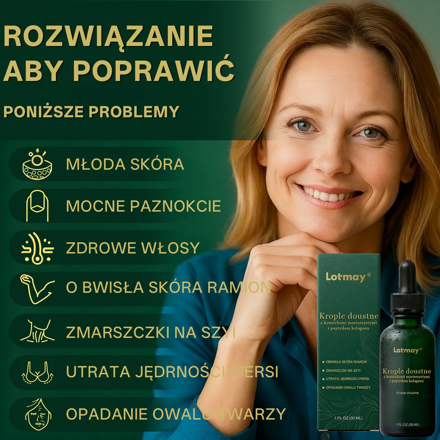 Lotmay® Krople Doustne z Komórkami Macierzystymi i Peptydami Kolagenu 👩‍⚕️ (Ujędrnienie i lifting zwiotczałej skóry • Wspomaga redukcję zmarszczek) 🍀