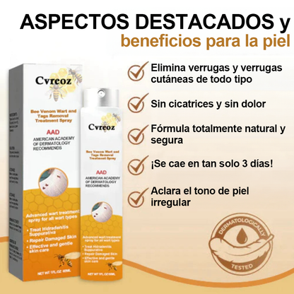 🧡Spray para tratamiento de eliminación de verrugas y etiquetas con veneno de abeja Cvreoz (👨‍⚕AAD RECOMIENDA)🐝🐝(🔥 Promoción del último día con 80 % de descuento)